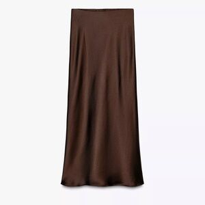 Brown Satin Effecr Midi Skirt in XS